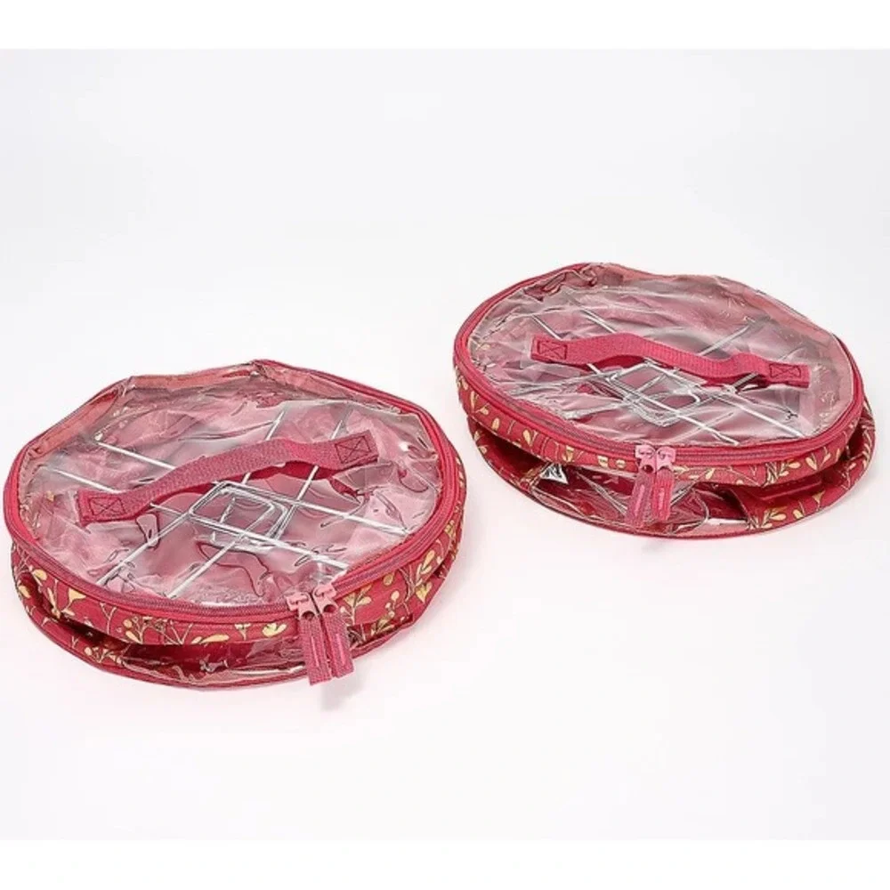 Periea‎ Set of 2 Small Rounds Storage Container with Carrying Handles Red Berry